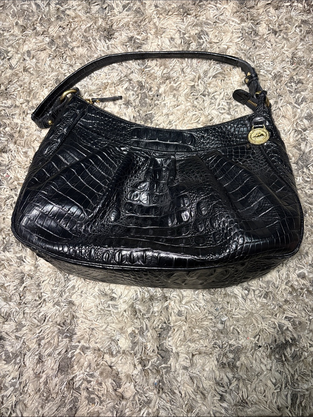 Brahmin Black Croc-Embossed Leather Shoulder Bag
